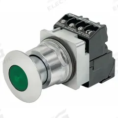 SIEMENS Mushroom Head Push Button: Illuminated, Mushroom Head Profile, Metallic, 30 mm, 1NO/1NC (MPN 52PP2J3A). Key specifications — Brand: SIEMENS; Action: Maintained; Series: Class 52; Push Button Material Type: Metallic.