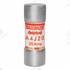 MERSEN Fuse: A4J Series, Class J, Cylindrical Body, Fast-Acting, 20 A, 600 V AC, 300 V DC (MPN A4J20). Key specifications — attr1287274: A4J; attr211200: MERSEN.