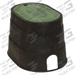 NDS Valve Box: Polyolefin, Oval, 9 3/4 in Overall Ht, 11 in Overall Wd, 12 in Overall Lg (MPN M2-SG). Key specifications — Brand: NDS; Material: Polyolefin; Color: Black/Green.