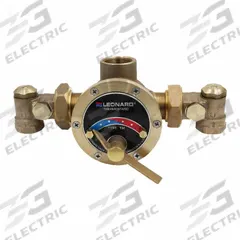 LEONARD VALVE Thermostatic Mixing Valve: 1 1/4 in Inlet Connection Size, NPT, 65°F to 180°F (MPN TM-150-AT-LF-CP). Key specifications — Includes: Check-stops; Brand: LEONARD VALVE.