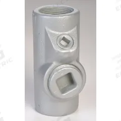 Sealing Fitting - Vertical and Horizontal: Aluminum, 2 1/2 in Trade Size, Female (MPN EYF-250AL). Key specifications — Brand: APPLETON ELECTRIC; Finish: Powder Coated; Connection Type: Threaded; Thread Gender: Female; Ends - Hazardous Fittings: 2-1/2 in FNPY x 2-1/2 in FNPT; Material: Aluminum; Hazardous Location Rating: Class II, Division 1 and 2, Groups E, F, G; Thread Type: NPT.