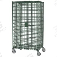 METRO Security Cart: 900 lb, 36 in L x 24 in W Self, 41 in L x 28 in W x 69 in H Overall Dim, Green (MPN SEC53VK3). Key specifications — Shelf Type: Adjustable; Caster Brake Type: Face Contact Brake; Brand: METRO; Caster/Wheel Configuration: (2) Swivel; Shelves Included: None.