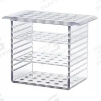 Tube Rack: 3 in Overall Wd, 4 1/2 in Overall Ht, 7 in Overall Lg, Polycarbonate, Clear, (24) Wells (MPN 300-777). Key specifications — Material: Polycarbonate; Color: Clear; Product Type: Test Tube Rack; Total Holding Capacity: (24) Wells; Brand: POLYSCIENCE.