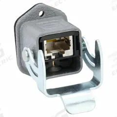 HARTING Han 3A RJ45 Panel Feed-Through: RJ45, Cat6, Data, 8 Poles, Straight, Panel-Mount, IP65/IP67 (MPN 09452151560). Key specifications — Housing Material: Zinc Die-Cast; IP Rating: IP65; Mounting Type: Panel-Mount; Connector Color: Gray; Performance Category: Cat6; Application: Data; Connector Gender: Female; Connector Orientation: Straight.