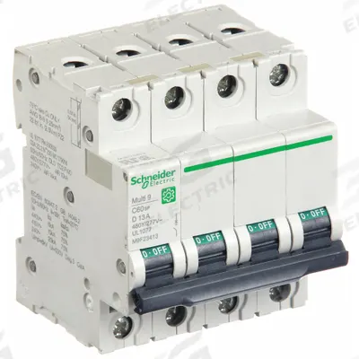 SCHNEIDER ELECTRIC IEC Supplementary Protector: 13 A Amps, 14kA at 240V AC, Screw Clamp - D-Curve, 4-Pole UL1077 DIN Rail-Mount Supplementary Protectors