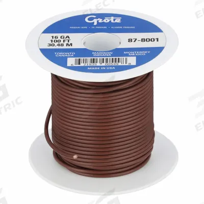 GROTE Primary Automotive Wire: GPT, 100 ft, 1 Conductor, 16 AWG, Brown, 60 V Volt - PVC-Insulated General Purpose Primary Wires