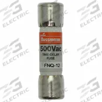 BUSSMANN Fuse: FNQ Series, Midget, Time-Delay, 12 A, 500 V AC, 13/32 in x 1 1/2 in, Non-Indicating (MPN FNQ-12). Key specifications — Series: FNQ; Brand: BUSSMANN.