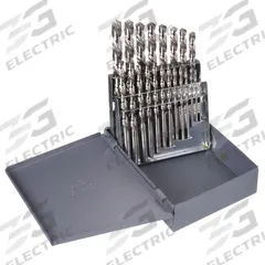 CHICAGO-LATROBE Jobber Length Drill Bit Set: 21 Pc, 1/16" to 3/8" by 64ths, 118° Point, HSS, LH (MPN 69882). Key specifications — Drill Bit Case Type: Metal Index.