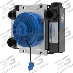 AKG Forced Air Oil Cooler: 4.4 hp Heat Removed, 50 gpm Max. Flow, 232 psi Max. Pressure, 12V DC (MPN DS1-12). Key specifications — attr96059: SAE #16; attr96057: 12V DC; attr98919: AKG.
