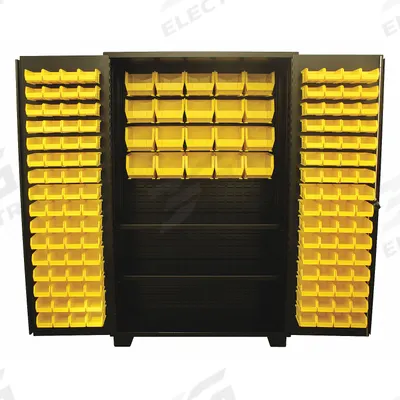 JAMCO Bin Cabinet: 48 in x 24 in 78 in, 2 Shelves, 148 Bins, Yellow, Flush, 14 ga Panel - Standard Bin Cabinets with Shelves