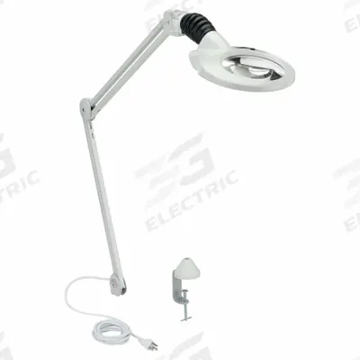 VISION-LUXO Round Magnifier Light: LED, 2.25x, 5 Diopter, 900 lm Max Brightness - Desk-Clamp Magnifier Lights