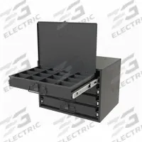 Sliding Drawer Cabinet: 15 5/8 in x 11 7/8 in x 11 7/8 in, 4 Drawers, Gray, Bearing, Assembled, Pull (MPN 307B-95-D932). Key specifications — Cabinet Color: Gray; Includes Dividers: No; Drawer Inside HxWxD: (16) 2 in x 3-3/16 in x 2-3/16 in; Stackable: Yes; Number of Compartments per Drawer: (4) 16; Brand: DURHAM MFG.