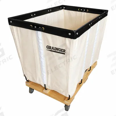 GRAINGER Basket Truck: 24.9 cu ft, 600 lb, 47 in L x 31 in W x 36 in H, White, Wood - Basket Trucks with Permanent Abrasion-Resistant Canvas Liner
