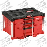 MILWAUKEE PACKOUT Tool Box: Polymer, Black/Red, 22 3/16 in W x 14 5/16 in H x 16 5/16 in D (MPN 48-22-8447). Key specifications — attr1117293: MILWAUKEE; attr1117310: Security Bar; attr1117382: Polymer; attr1117383: Red; attr1117271: (3) Quick-Adjust Divider.