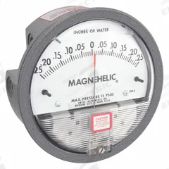 DWYER Differential Pressure Gauge: Back/Single-Side, 1/8 in NPT Female, 2000, 4 in Dial, IP67, IP67 (MPN 2300-0). Key specifications — Sensor Type: Diaphragm; Series: 2000; Housing Material: Die Cast Aluminum; Certificate of Calibration: Not Included.
