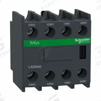 SCHNEIDER Auxiliary Contact Block: 4NO, 10 A Max Current (AC), Front Mount, Front-Mounted, LADN40. Key specifications — Brand: SCHNEIDER; Compatible with Series: TeSys Deca.