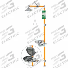 GUARDIAN EQUIPMENT Safety Station with Eyewash: Floor Mounted Mnt, Covered, Stainless Steel Bowl (MPN G1991BC). Key specifications — Pipe Material: 304 Brushed Stainless Steel; Features: High Visibility; Brand: GUARDIAN EQUIPMENT.