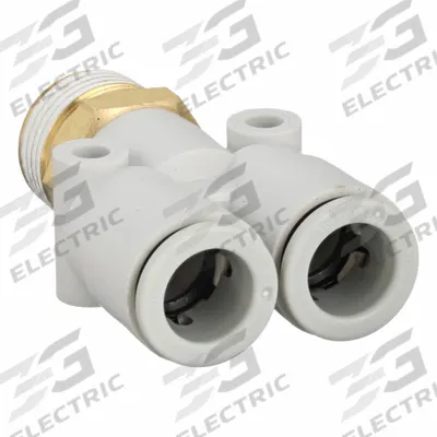 SMC Push-Fit Wye Fitting: 10 mm OD x 10 mm OD x 3/8 in Pipe x 10 mm Pipe Size - Polybutylene & Brass Tube Fittings
