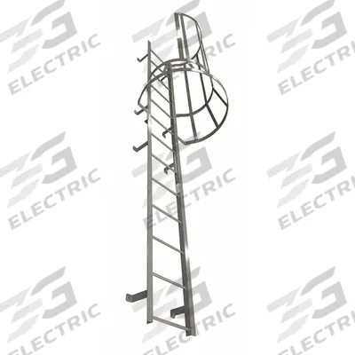 COTTERMAN Fixed Ladder with Safety Cage: 26 ft Overall Ht, 26 in Overall Wd, Steel - Safety Cage Fixed Ladders