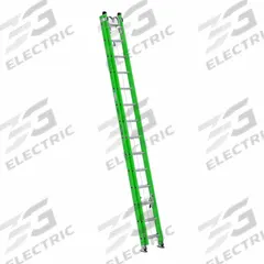 WERNER Extension Ladder: 28 ft Ladder Size, Fiberglass, 375 lb Load Capacity, 55 lb Wt, 2 Sections (MPN B7128-2X9294). Key specifications — Color: Green; Brand: WERNER; Included Features: Rope and Pulley; Removable Fly: Removable.