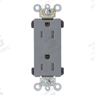 LEVITON Receptacle: Decorator Duplex, 5-15, Gray, 125V AC, 15 A, 2 Pole / 3 Wire (MPN TDR15-GY) - General Purpose Receptacles