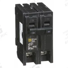 SQUARE D Miniature Circuit Breaker: 80 A, 120/240V AC, Single Phase, 10kA at 120/240V AC, 2 Poles (MPN HOM280). Key specifications — Phase: Single; Amps: 80 A; AC Voltage Rating: 120/240V AC; Max. AIR Rating: 10kA at 120/240V AC; For Use With: Homeline Load Center; Brand: SQUARE D.