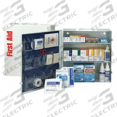 FIRST AID ONLY First Aid Kit and Housing: 669 Components, ANSI/ISEA Z308.1-2015, Type I/II, Class A (MPN 90574). Key specifications — ANSI Standard Met: ANSI/ISEA Z308.1-2015; Adhesive Bandages Included: (110) Bandages; Oral and Inhalant Medicinals Included: (100) Non-Aspirin Pain Relievers; Topical Medicinals Included: (10) Hand Sanitizers; Wound Dressings Included: Tape; Unitized: Unitized.