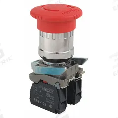 SCHNEIDER Emergency Stop Push Button: Non-Illuminated, Mushroom Head Profile, Metallic, 22 mm, 2NC (MPN XB4BS8444). Key specifications — Brand: SCHNEIDER; Action: Maintained; Series: XB4; Push Button Material Type: Metallic.