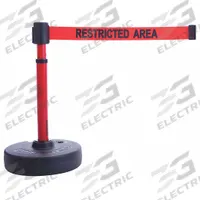 BANNER STAKES Barrier Post with Belt: Red, No Pattern, Restricted Area, 15 ft Belt Lg, Red (MPN PL4093). Key specifications — attr981465: Red; attr981461: BANNER STAKES; attr981443: Red; attr981449: Restricted Area; attr981448: Black.