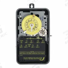 INTERMATIC Electromechanical Timer: 24 hr, 120V AC, SPST, Mechanical (MPN T1471BR). Key specifications — Body Material: Metal; Indoor/Outdoor Usage: Outdoor; Mounting Style: Surface; Brand: INTERMATIC.