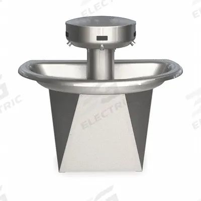 BRADLEY Wash Fountain: Silver, Stainless Steel, Semi-Circular, 36 in Overall Wd - Sensor-Operated Wash Fountains