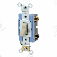 LEVITON Wall Switch: Toggle Switch, 3-Way, Maintained, Ivory, 120V AC, 15 A (MPN 1203-2I). Key specifications — Illuminated: No.