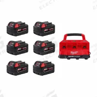 MILWAUKEE Battery Kit: M18™, 5 Ah, 6 Batteries Included, Charger Included, 18V DC (MPN 48-11-1850, 48-11-1850, 48-11-1850). Key specifications — attr1278107: Not Oil-Resistant.