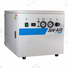 JUN-AIR Electric Air Compressor: Enclosed, Oil Free, 3/4 hp, 1.6 cfm, 116 psi Max Op Pressure (MPN 1069060). Key specifications — attr50806: 120V AC; attr50800: 1.6 cfm; attr50788: JUN-AIR.