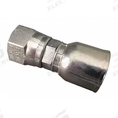 AEROQUIP Hydraulic Crimp Fitting: Steel x Steel, Straight, -6 For Hose Dash Size, JIC x Crimp (MPN FJ3114-0806S). Key specifications — Fitting Gender: Female x Genderless; Fitting Connection Type: JIC x Crimp; Fitting Size: 3/4 in; Fitting Movement: Straight; Thread Size: 3/4"-16; For Hose Dash Size: -6; Brand: AEROQUIP.