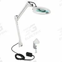 VISION-LUXO Round Magnifier Light: LED, 2.25x, 5 Diopter, 700 lm Max Brightness, 30 in Arm Reach (MPN LFG028217). Key specifications — Arm Material: Die-Cast Aluminum; Brand: VISION-LUXO; Magnification: 2.25x; ESD Safe: No; Lens Material: Glass; Lighting Technology: LED; Operating Voltage: 120V AC; Includes Ultraviolet Light: No.