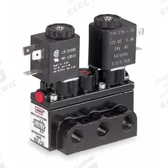 ARO Solenoid Air Control Valve: Alpha, Four-Way / Three-Position, 24V DC, 1/4 in Female NPT, Closed (MPN A312SD-024-D). Key specifications — attr1086925: Closed; attr1092969: Non-Locking; attr1086920: A312SD-024-D; attr1092977: Solenoid Return.