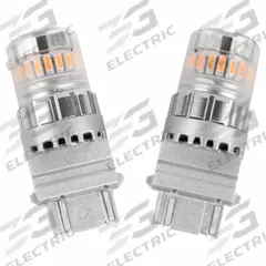 GROTE Compact LED Bulb: LED, Plastic Wedge Double Filament (W2.5x16q), (S) Sign, S8, 3157 NA, Amber (MPN 94853-4). Key specifications — Brand: GROTE; Voltage: 9 to 16V AC/DC; Bulb Shape: S8; Light Color: Amber; Trade Number: 3157 NA.