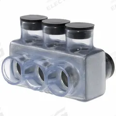 POLARIS Multitap Connector: 3 Port, Double-Sided Entry, 6 AWG – 600 kcmil Wire Size, Clear (MPN IPLD600-3CB). Key specifications — Body Material: Aluminum; Brand: POLARIS.