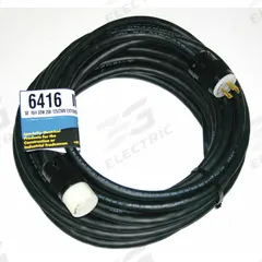 SOUTHWIRE Extension Cord: Outdoor Use, 50 ft Lg, Outlet, L14-20P, 10/4, SOW, Black, Single Connector (MPN 6416). Key specifications — Brand: SOUTHWIRE; Temperature Rating: -40° to 194°F; NEMA Plug Configuration: L14-20P.