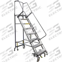 BALLYMORE Rolling Ladder: 7.5 ft Platform Ht, Unassembled, Aluminum, Foot-Activated Step Lock (MPN HY-LA-093214P). Key specifications — Folding: Not Foldable; Color: Gray; Brand: BALLYMORE; Handrail Configuration: Double Handrails.