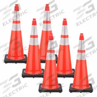 Traffic Cone: MUTCD/NCHRP-350, 36 in Cone Ht, Orange, High-Intensity Prismatic, PVC, Blank, 6 PK (MPN 98080-6). Key specifications — Base Color: Black; Brand: MR. CHAIN; Cone Material: PVC; Legend: Blank.