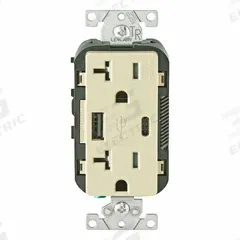 USB Receptacle: Duplex, 5-20R, USB Type A/C, Ivory, 125V AC, 20 A (MPN T5833-I). Key specifications — Brand: LEVITON.