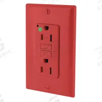 LEVITON GFI Receptacle: Hospital Grade Fed. Spec., Decorator Duplex, 5-15R, Red, GFCI, 125V AC, 15 A (MPN GFTR1-HGR)
