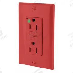 LEVITON GFI Receptacle: Hospital Grade Fed. Spec., Decorator Duplex, 5-15R, Red, GFCI, 125V AC, 15 A (MPN GFTR1-HGR)