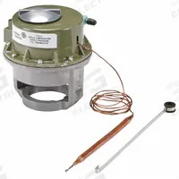 JOHNSON CONTROLS Pneumatic Thermostat: 60° to 150°F, 2 Pipes, High Volume Pipes/Air Flow Output (MPN T-3311-1). Key specifications — Pneumatic Thermostat Type: Piston Valve Actuator with Remote-Bulb Sensor; Temperature Control Range: 60° to 150°F; Number of Pipes/Air Flow Output: 2 Pipes, High Volume; Thermostat Action: Direct - 15 psig, Reverse - 20 psig; Mounting Direction/Capillary Length: Valve Top, 42 in; Brand: JOHNSON CONTROLS.