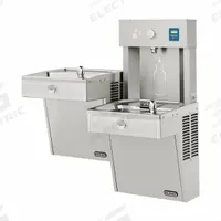 ELKAY Bi-Level Drinking Fountain with Bottle Filler: On-Wall, 38 13/16 in Ht, 36 1/8 in Dp, Gray (MPN LVRCTL8WSK). Key specifications — Housing Color: Gray; Brand: ELKAY; Vandal Resistant: Vandal Resistant; Housing Material: Stainless Steel; Refrigeration: Refrigerated.