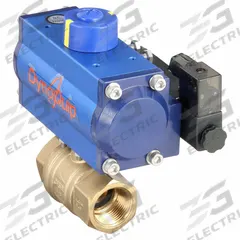 DYNAQUIP CONTROLS Pneumatically Actuated Two-Way Ball Valve: 1 in Size, Brass, FNPT x FNPT (MPN PHH25ATDA052A). Key specifications — Brand: DYNAQUIP CONTROLS; Pilot Solenoid Voltage: 115V AC.