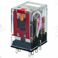 OMRON Plastic Sealed Relays: Socket Mounted, 1 A Current Rating, 24V DC, 4PDT, 14 Pins/Terminals (MPN MYQ4N DC24). Key specifications — Brand: OMRON; Base Type: Square; Mounting Style: Socket; Pin Shape: Flat; Electrical Connection: Plug-In; Manufacturer Part Number: MYQ4N DC24; Operating Current: 1 A at 24V DC (Resistive Load); Series: MY Series.