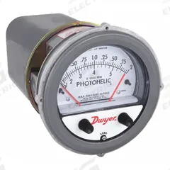 DWYER Differential Pressure Gauge & Switch: Single-Side, 1/8 in NPT Female, ±2% Gauge Accuracy (MPN A3002AV). Key specifications — Sensor Type: Diaphragm; Series: A3000 Photohelic; Housing Material: Die Cast Aluminum; Certificate of Calibration: Not Included; Gauge Accuracy: ±2%.